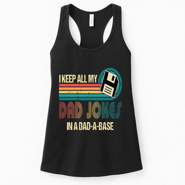 I Keep Dad Jokes In A Dad A Base Funny Fathers Day Womens Tank Top