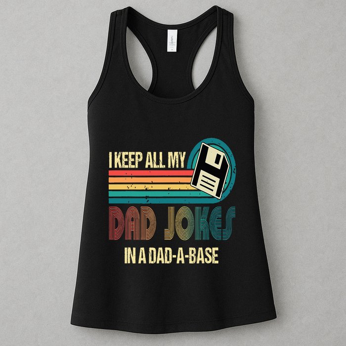 I Keep Dad Jokes In A Dad A Base Funny Fathers Day Womens Tank Top