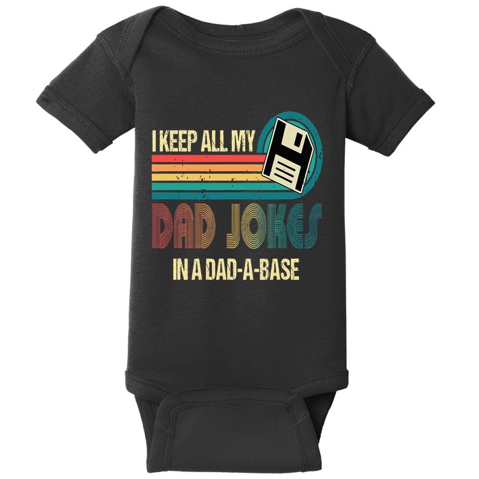 I Keep Dad Jokes In A Dad A Base Funny Fathers Day Baby Bodysuit
