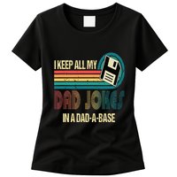 I Keep Dad Jokes In A Dad A Base Funny Fathers Day Womens T-Shirt