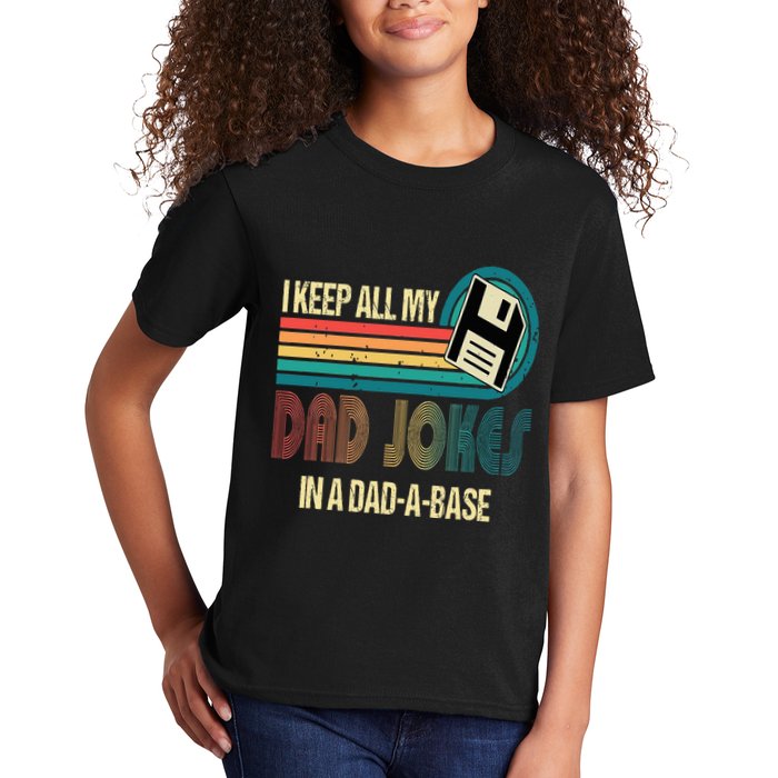 I Keep Dad Jokes In A Dad A Base Funny Fathers Day Kids T-Shirt