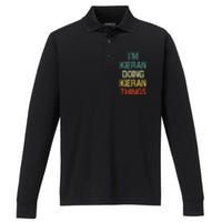 IM Kieran Doing Kieran Things Personalized First Name Gift Performance Long Sleeve Polo