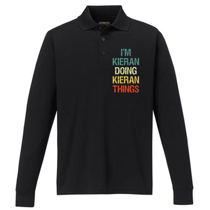 IM Kieran Doing Kieran Things Personalized First Name Gift Performance Long Sleeve Polo