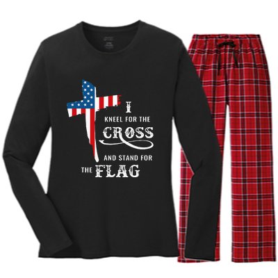 I Kneel For The Cross And Stand For The Flag Women's Long Sleeve Flannel Pajama Set 