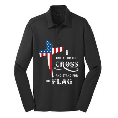 I Kneel For The Cross And Stand For The Flag Silk Touch Performance Long Sleeve Polo