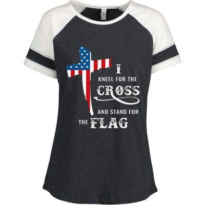 I Kneel For The Cross And Stand For The Flag Enza Ladies Jersey Colorblock Tee