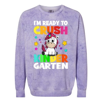 Ids Kinder Girl Unicorn First Day Of Kindergarten Colorblast Crewneck Sweatshirt