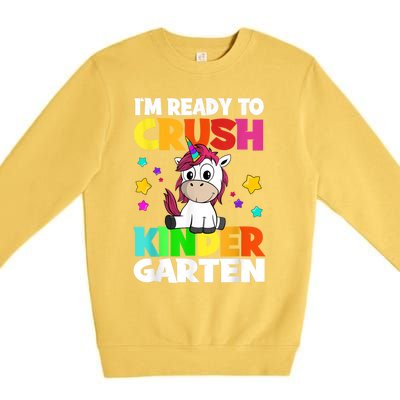 Ids Kinder Girl Unicorn First Day Of Kindergarten Premium Crewneck Sweatshirt