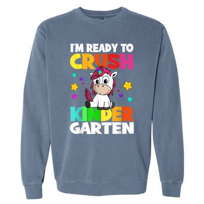 Ids Kinder Girl Unicorn First Day Of Kindergarten Garment-Dyed Sweatshirt