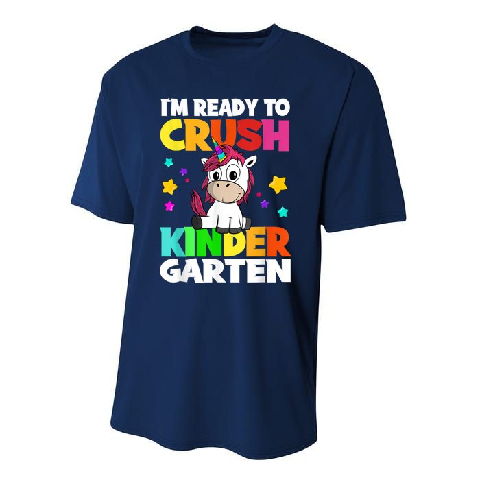 Ids Kinder Girl Unicorn First Day Of Kindergarten Performance Sprint T-Shirt