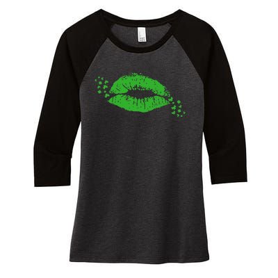 Irish Kisses Green Lips Saint Patrick's Day Paddy's Day Women's Tri-Blend 3/4-Sleeve Raglan Shirt