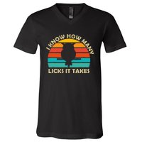 I Know How Many Licks It Takes Funny Candy Lover Lollipop V-Neck T-Shirt