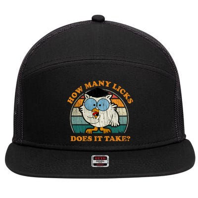 I Know How Many Licks It Takes Funny Owl Distressed Vintage Style 7 Panel Mesh Trucker Snapback Hat