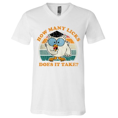I Know How Many Licks It Takes Funny Owl Distressed Vintage Style V-Neck T-Shirt