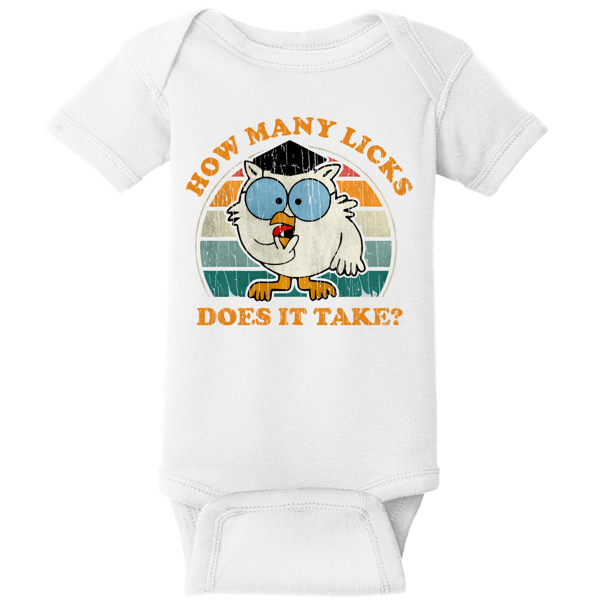 I Know How Many Licks It Takes Funny Owl Distressed Vintage Style Baby Bodysuit