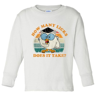 I Know How Many Licks It Takes Funny Owl Distressed Vintage Style Toddler Long Sleeve Shirt