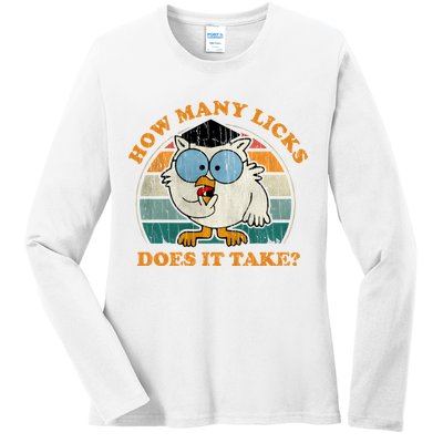 I Know How Many Licks It Takes Funny Owl Distressed Vintage Style Ladies Long Sleeve Shirt