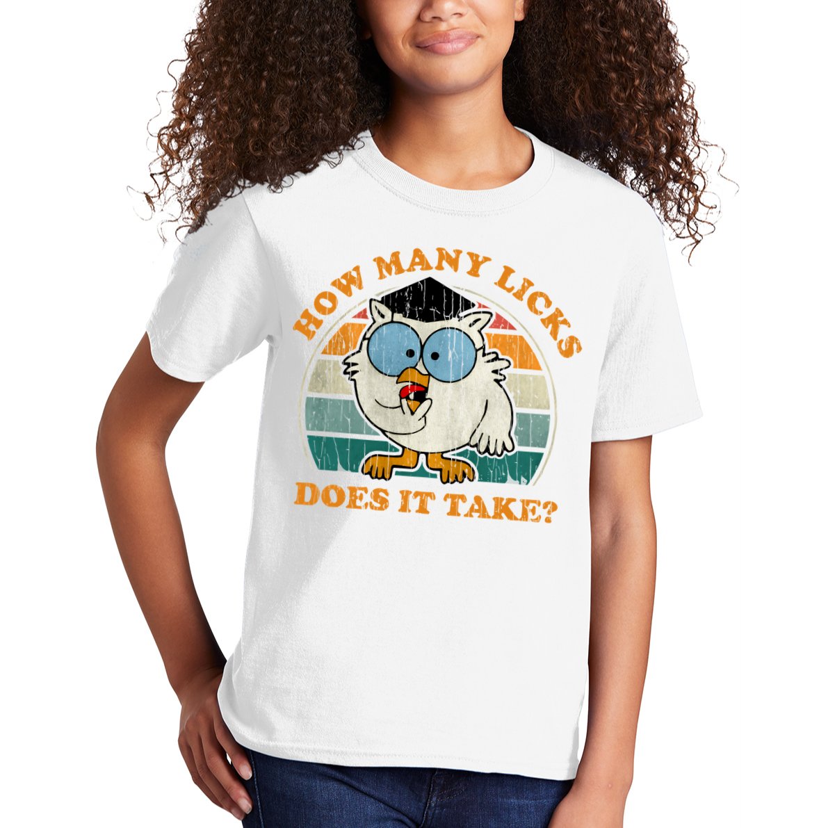 I Know How Many Licks It Takes Funny Owl Distressed Vintage Style Kids T-Shirt