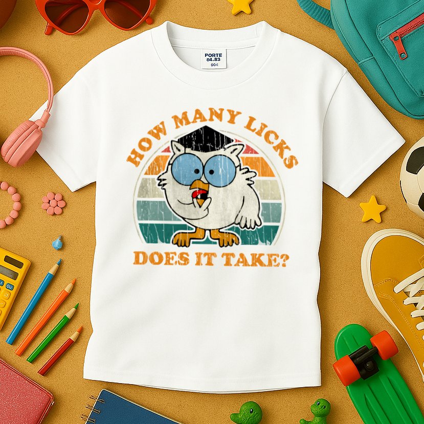 I Know How Many Licks It Takes Funny Owl Distressed Vintage Style Kids T-Shirt