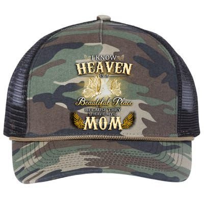 I Know Heaven Is A Beautiful Place Because They Have My Mom Gift Retro Rope Trucker Hat Cap