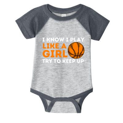 I Know I Play Like A Girl Try To Keep Up - Basketball Girl Infant Baby Jersey Bodysuit