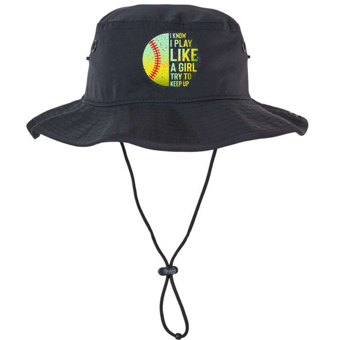 I Know I Play Like A Girl Funny Softball Baseball Bucket Hat