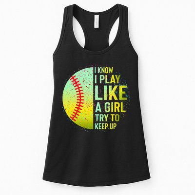 I Know I Play Like A Girl Funny Softball Baseball Womens Tank Top