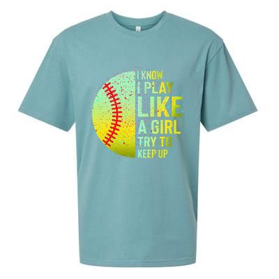 I Know I Play Like A Girl Funny Softball Baseball Sueded Cloud Jersey T-Shirt