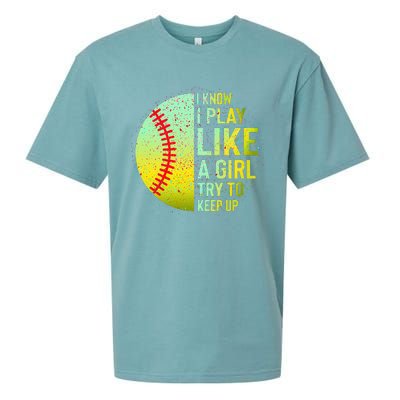 I Know I Play Like A Girl Funny Softball Baseball Sueded Cloud Jersey T-Shirt