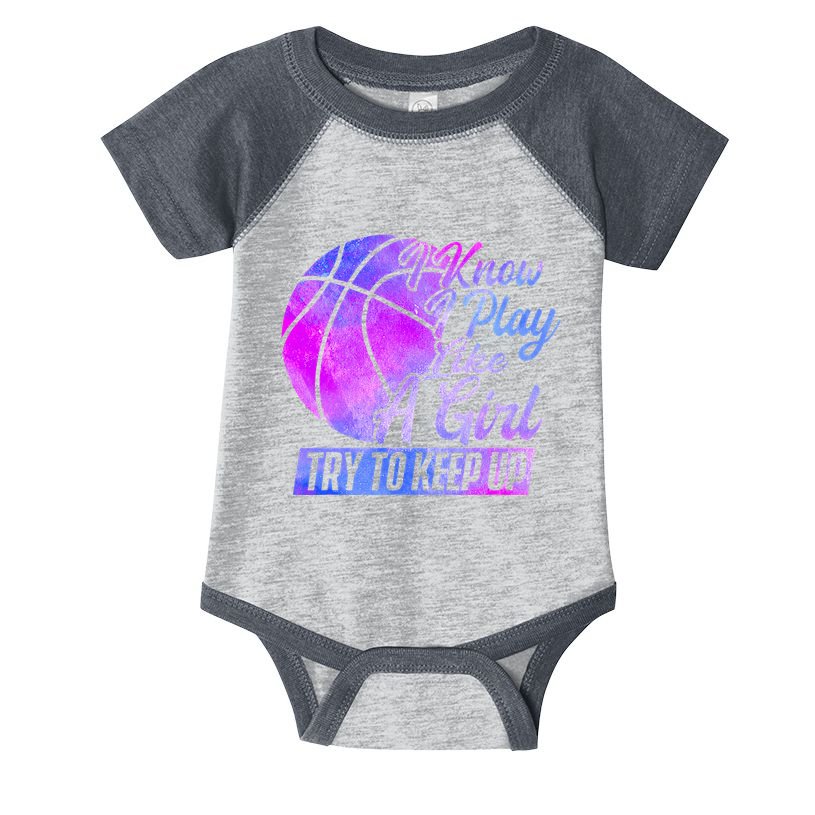 I Know I Play Like A Girl Basketball Player Game Day Infant Baby Jersey Bodysuit