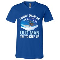 I Know I Ski Like An Old Try To Keep Up Funny Skiing Gift V-Neck T-Shirt