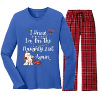 I Know IM On The Naughty List Again Santa Candy Xmas Holly Cute Gift Women's Long Sleeve Flannel Pajama Set 