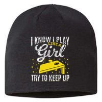 I Know I Play Like A Girl Funny Cornhole Player Toss Sports Sustainable Beanie