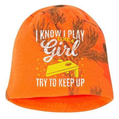 I Know I Play Like A Girl Funny Cornhole Player Toss Sports Kati - Camo Knit Beanie