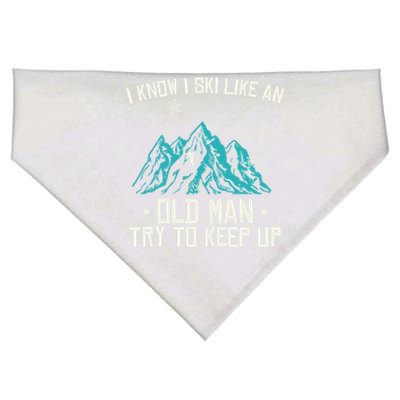 I Know I Ski Like An Old Try To Keep Up Gift USA-Made Doggie Bandana