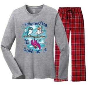 I Know I'm Crazy Funny Birds Women's Long Sleeve Flannel Pajama Set 