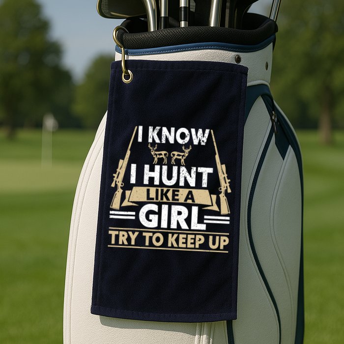 I Know I Hunt Like A Girl Try To Keep Up Funny Hunting Golf Towel