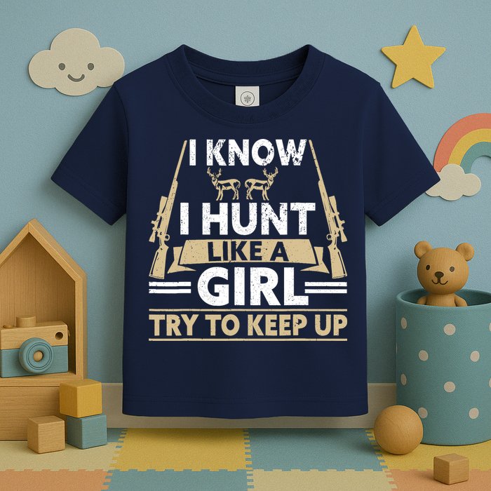 I Know I Hunt Like A Girl Try To Keep Up Funny Hunting Toddler T-Shirt