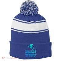 I Know I Ski Like An Old Try To Keep Up Skier Snowboard Gift Stripe Pom Pom Beanie