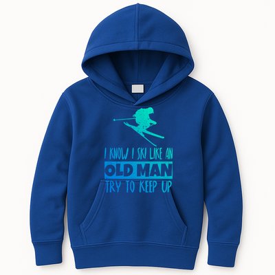 I Know I Ski Like An Old Try To Keep Up Skier Snowboard Gift Kids Hoodie
