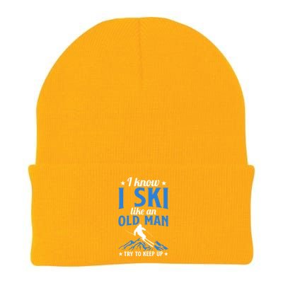 I Know I Ski Like An Old Man Try To Keep Up Gift For Dad Knit Cap Winter Beanie