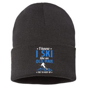 I Know I Ski Like An Old Man Try To Keep Up Gift For Dad Sustainable Knit Beanie