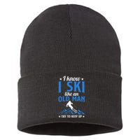 I Know I Ski Like An Old Man Try To Keep Up Gift For Dad Sustainable Knit Beanie