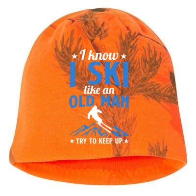 I Know I Ski Like An Old Man Try To Keep Up Gift For Dad Kati - Camo Knit Beanie