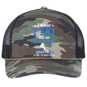 I Know I Ski Like An Old Man Try To Keep Up Gift For Dad Retro Rope Trucker Hat Cap