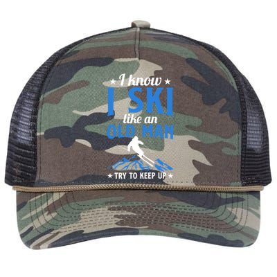 I Know I Ski Like An Old Man Try To Keep Up Gift For Dad Retro Rope Trucker Hat Cap