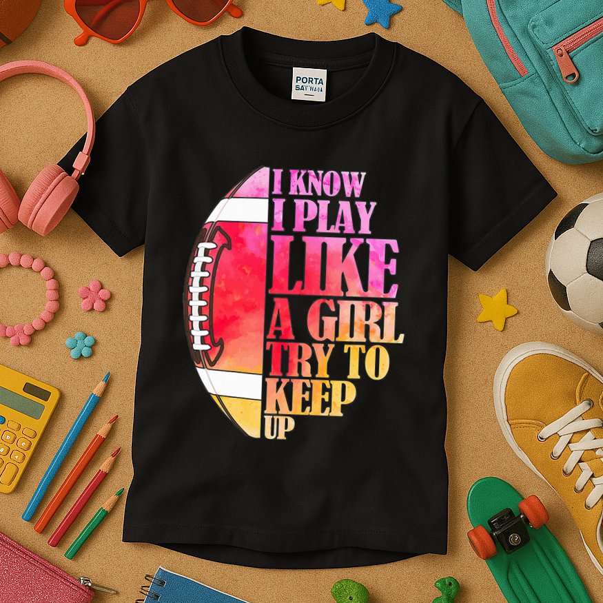 I Know I Play Like A Girl Try To Keep Up I American Football Kids T-Shirt