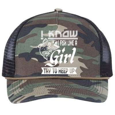 I Know I Fish Like A Try To Keep Up Fishing Lovers Cute Gift Retro Rope Trucker Hat Cap