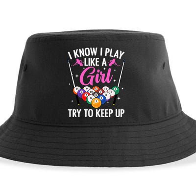 i know i play like a girl Billiards try to keep up Sustainable Bucket Hat