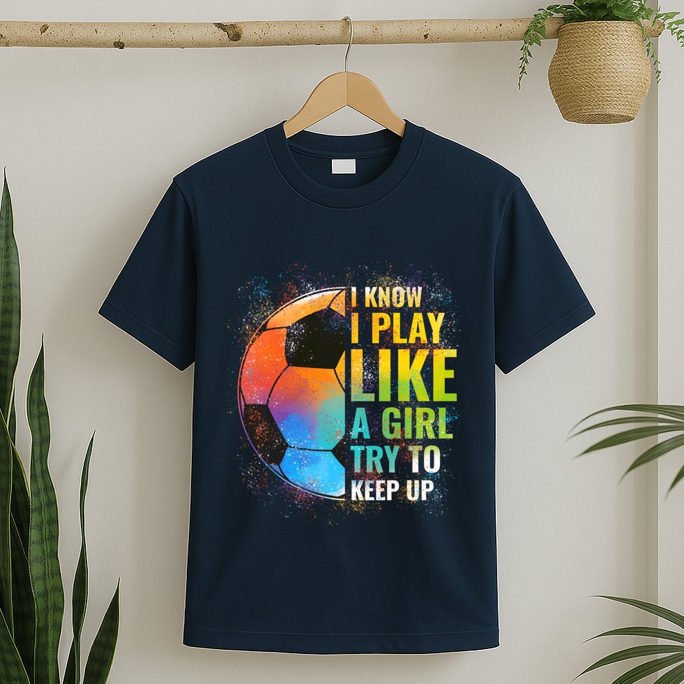 I know I Play Like A Girl Try To Keep Up, Funny Soccer T-Shirt